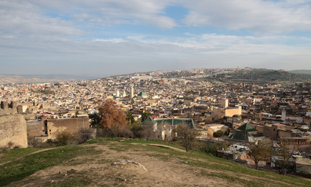 Fez, Morocco - December 14, 2016 - Wide view over the city of Fes in Morocco from nearby city hillsの写真素材