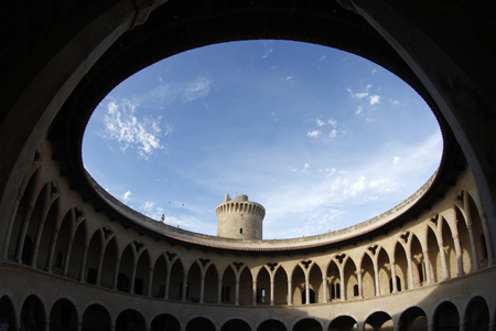 October 18, 2013 - Bellver castle central opening, round midage defensive structure in the Spanish island of Mallorcaのeditorial素材