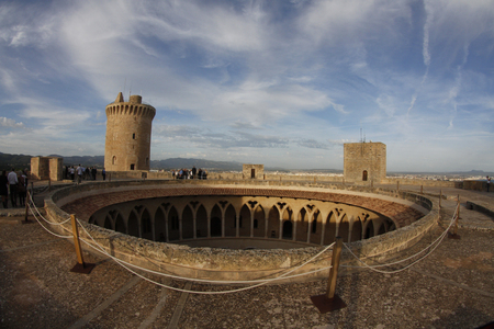 October 18, 2013 - Bellver castle upper terrace, round midage defensive structure in the Spanish island of Mallorcaのeditorial素材