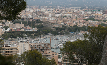 Palma de Mallorca, Spain - April 25, 2018 - The city of Palma de Mallorca view from nearby hill of...