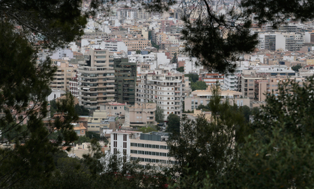 Palma de Mallorca, Spain - April 25, 2018 - The city of Palma de Mallorca view from nearby hill of Bellver. Local government will avoid touristic housing rentals in the city from July.のeditorial素材