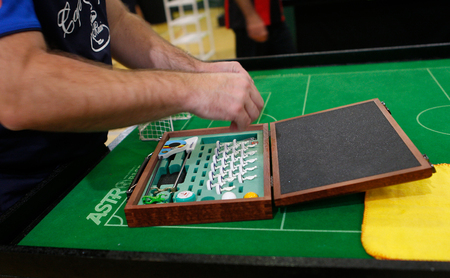 Palma de Mallorca, Spain - October 27, 2018 - Subbuteo players during the table soccer World Championship in Mallorcaのeditorial素材