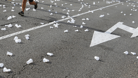 Palma de Mallorca, Spain - October 14, 2018 - Runners compete duiring the Palma Marathon, in the Mediterranean Spanish island of Mallorcaのeditorial素材