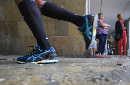 Palma de Mallorca, Spain - October 14, 2018 - Runners compete duiring the Palma Marathon, in the Mediterranean Spanish island of Mallorcaのeditorial素材