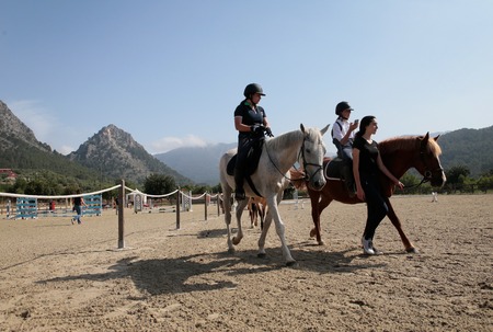 Esporles Mallorca / Spain - May 26, 2018 - Young riders compete on their horses and ponies on a local equestrian competition in the Spanish island of Mallorca.のeditorial素材