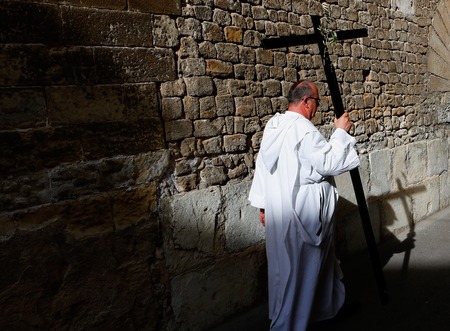 Palma de Mallorca, Spain - April 17 2019 - Penitents take part in the procession of Saint christ of...