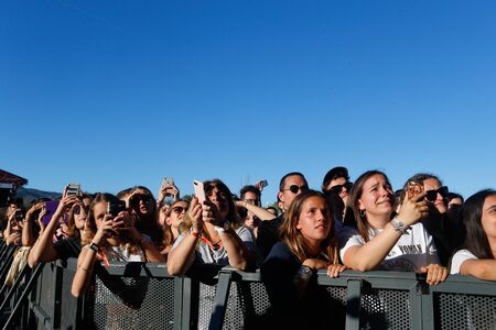 Calvia, Mallorca / Spain - May 10, 2019: Fans react while spanish young musician Amaia performs live...