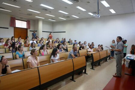Palma de Mallorca / Spain - June 22, 2019: Teachers seen before entering a classroom to being examinated to improve their labor place or specialty in Palma de Mallorcaのeditorial素材