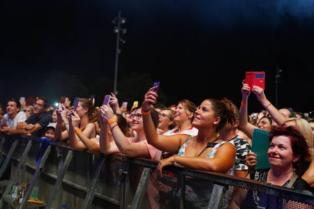 Calvia, Mallorca / Spain- August 31, 2019: Public enjoy while Spanish singer David Bisbal performs live during his 2019 promotion tour near the village of Calvia in the island of Mallorcaのeditorial素材