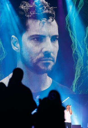 Calvia, Mallorca / Spain- August 31, 2019: Spanish singer David Bisbal performs live during his 2019 promotion tour near the village of Calvia in the island of Mallorcaのeditorial素材