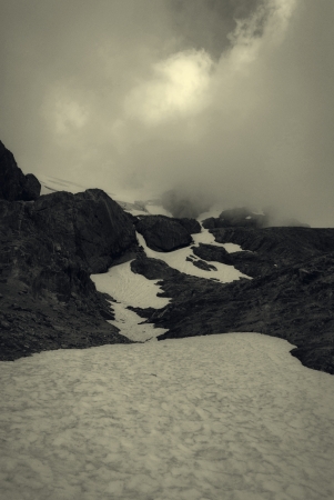 The fog of the glaciares mountains in Argentinaの写真素材