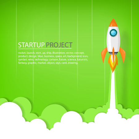 space rocket launch to the sky in startup concept of business or project. vector illustrator paper artのイラスト素材