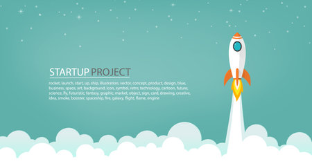 space rocket launch to the sky in startup concept of business or project. vector illustratorのイラスト素材