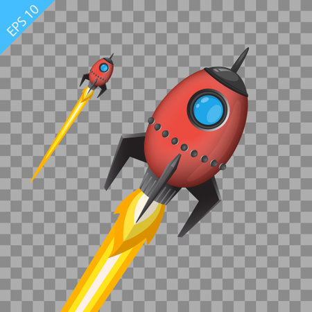 space rocket launch model icon and flame.のイラスト素材