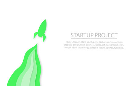 paper art of space rocket launch to the sky in startup concept of business or project. vector illustratorのイラスト素材