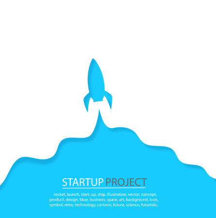 paper art of space rocket launch to the sky in startup concept of business or project. vector illustratorのイラスト素材