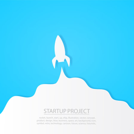 paper art of space rocket launch to the sky in startup concept of business or project. vector illustratorのイラスト素材