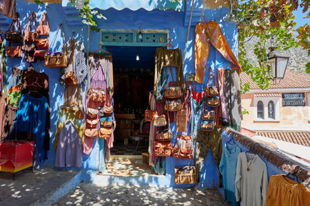 Store in Chefchaouen Sell clothsの写真素材