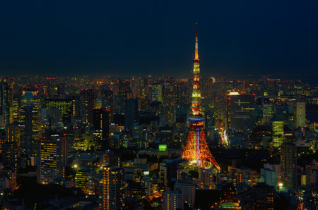 Tokyo Tower at night, Japan. Tokyo is the capital of Japan.の写真素材