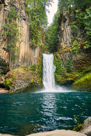 Waterfall in Yosemite National Park, California, United States of Americaの写真素材