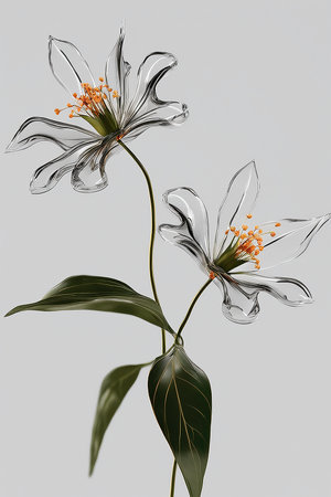 two white lilies on a gray background with space for your textの素材