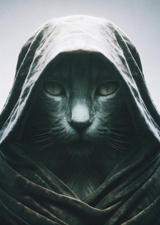 Cat in the hood of the carvings. Halloween concept.の写真素材