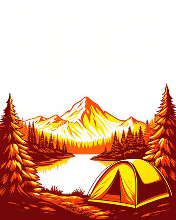 Camping in the forest. Vector illustration of a camping tent.の写真素材