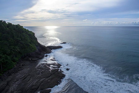 Beautiful seascape with a view of the ocean and the rocks.の写真素材