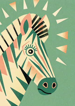 Retro zebra with sunburst. Hand drawn vector illustration.の写真素材