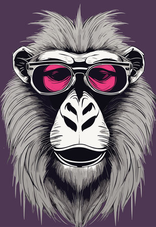 monkey with sunglasses on a purple background. Vector illustration of a monkey.の写真素材