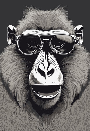 Vector illustration of gorilla with sunglasses. Hand drawn monkey with glasses.の写真素材