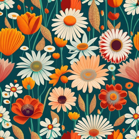Seamless pattern with daisies and cornflowers. Vector illustration.の写真素材