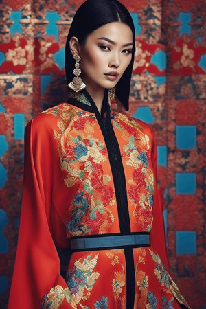 Beautiful asian woman in traditional chinese costume. Fashion shot.の写真素材