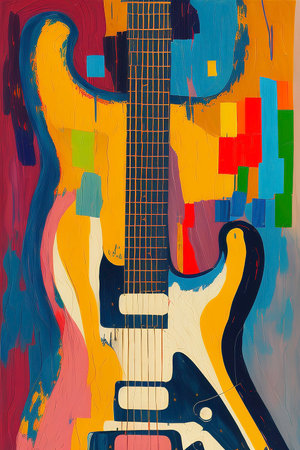 Guitar on a colorful background.の写真素材