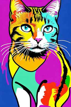 Colorful cat on colorful background. Vector illustration for your design.