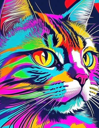Colorful cat portrait on colorful background. Vector illustration for your designの写真素材
