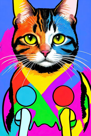Colorful cat on a colorful background. Vector illustration of a cat.の写真素材