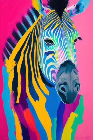 Zebra head. Abstract colorful painting on canvas. Vector illustration.の写真素材