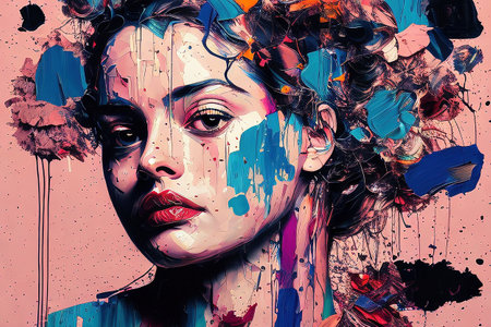 Portrait of a beautiful girl with bright make-up. Fashion illustration.の写真素材