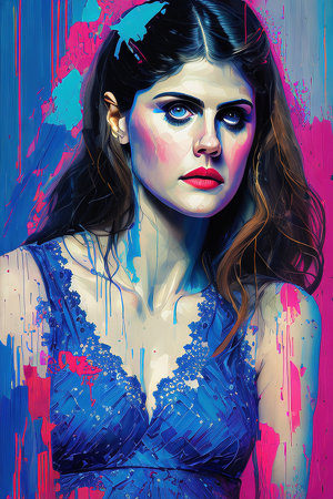 Portrait of a beautiful young woman with bright make-up.の写真素材