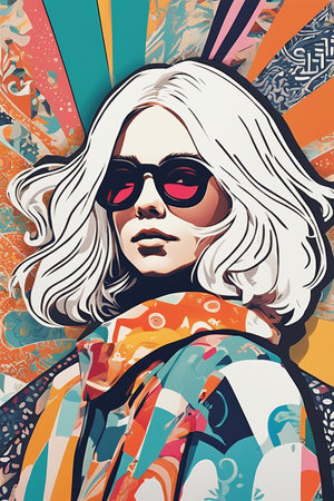 Portrait of a beautiful fashionable woman in sunglasses. Vector illustration.
