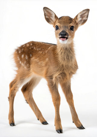 Little fawn isolated on a white background, studio shot, verticalの写真素材
