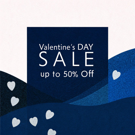 Valentines day sale poster with blue and white hearts. Vector illustration.の写真素材