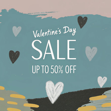 Valentines day sale poster with hand drawn hearts. Vector illustration.の写真素材