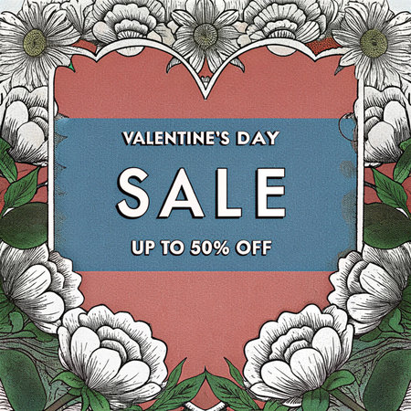 Valentine's day sale. Vector illustration with flowers and frame.の写真素材