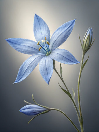 Blue bell flower on a gray background. Close-up image.の写真素材