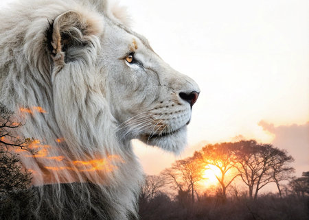 White lion in the savannah of Kenya, Africa
