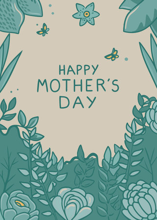 Happy Mother's Day card with flowers and butterflies. Vector illustration.のイラスト素材