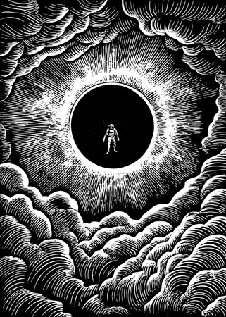 Astronaut in the moonlight. Black and white illustration.のイラスト素材