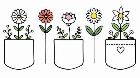 Flowers in pots. Vector illustration in doodle style.のイラスト素材